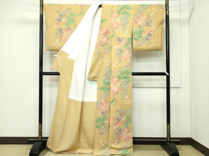 平和屋本店■極上　摺型友禅　京都　多ち花　小紋　花唐草鹿の子文　鬼しぼ縮緬　逸品　CZAA2308s5
