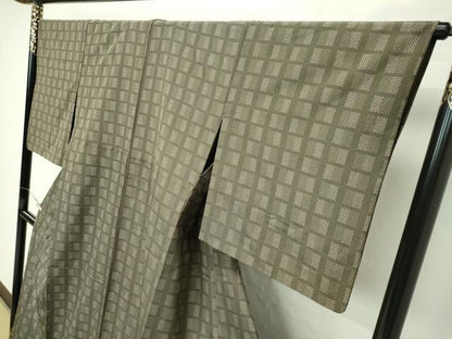 平和屋本店▽極上 洗える最高級着物 ＜英＞はなぶさ謹製 小紋 単衣 格子柄 媚茶色地 逸品 CZAA2320s5