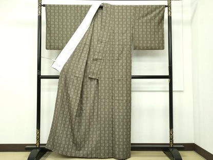 平和屋本店▽極上 洗える最高級着物 ＜英＞はなぶさ謹製 小紋 単衣 格子柄 媚茶色地 逸品 CZAA2320s5