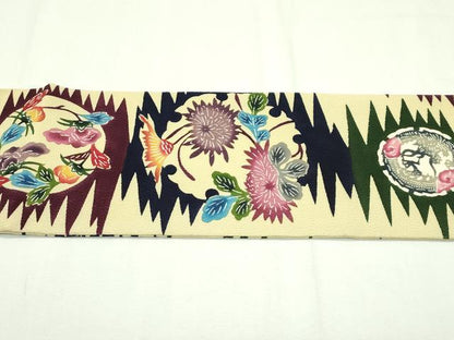 平和屋本店■最高級　城間栄順　本場琉球紅型　九寸名古屋帯　草花丸文　鬼しぼ縮緬　逸品　未使用　CZAA2339s5