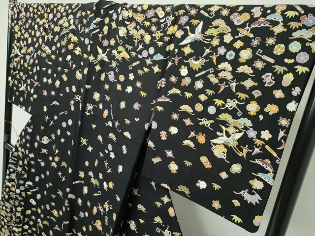 平和屋本店■極上　訪問着　駒刺繍　宝尽くし　黒地　金彩　逸品　CZAA2356s5