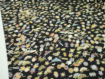 平和屋本店■極上　訪問着　駒刺繍　宝尽くし　黒地　金彩　逸品　CZAA2356s5
