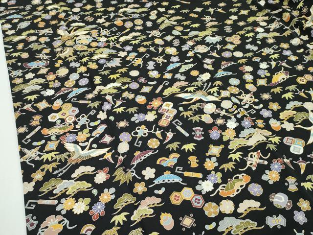 平和屋本店■極上　訪問着　駒刺繍　宝尽くし　黒地　金彩　逸品　CZAA2356s5