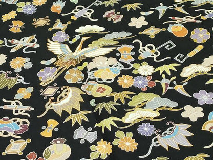 平和屋本店■極上　訪問着　駒刺繍　宝尽くし　黒地　金彩　逸品　CZAA2356s5