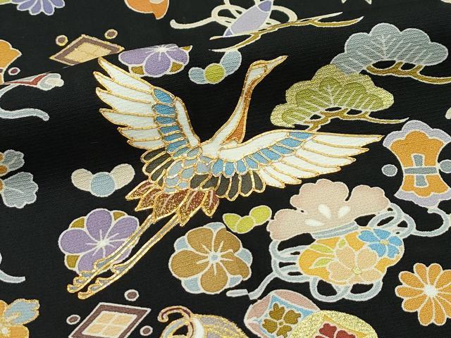 平和屋本店■極上　訪問着　駒刺繍　宝尽くし　黒地　金彩　逸品　CZAA2356s5