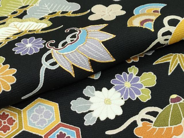 平和屋本店■極上　訪問着　駒刺繍　宝尽くし　黒地　金彩　逸品　CZAA2356s5