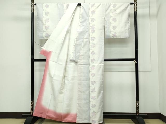 平和屋本店●極上 本場大島紬 白大島 アンサンブル 薔薇 逸品 未使用 CZAA2360s5