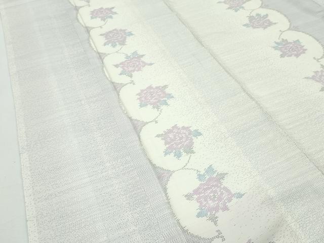 平和屋本店●極上 本場大島紬 白大島 アンサンブル 薔薇 逸品 未使用 CZAA2360s5