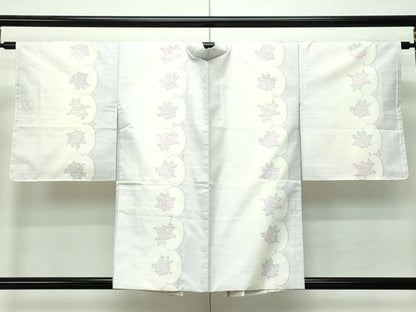 平和屋本店●極上 本場大島紬 白大島 アンサンブル 薔薇 逸品 未使用 CZAA2360s5