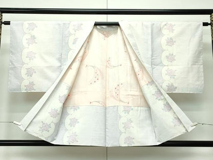 平和屋本店●極上 本場大島紬 白大島 アンサンブル 薔薇 逸品 未使用 CZAA2360s5