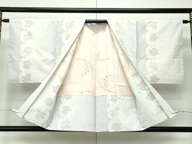 平和屋本店●極上 本場大島紬 白大島 アンサンブル 薔薇 逸品 未使用 CZAA2360s5