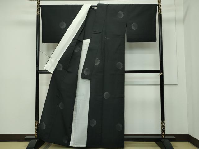 平和屋本店▽極上 本塩沢 単衣 110亀甲 雪輪重ね文様 黒地 逸品 CZAA2366s5