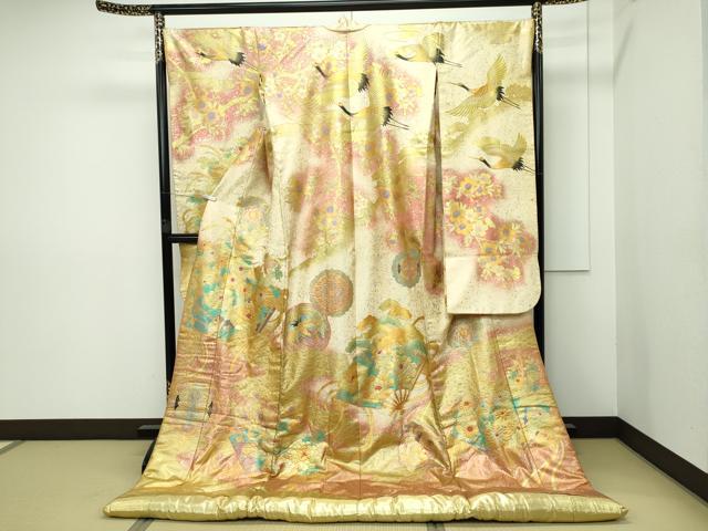 平和屋本店■極上 ブライダルファッションデザイナー・桂由美 色打掛 和装 婚礼 結婚式 花嫁 神社挙式 檜扇飛鶴花文 金銀彩 逸品CZAA2379s5