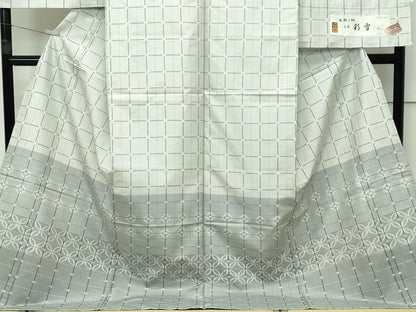 平和屋本店■極上 訪問着  仮絵羽 渡源織物謹製 紬地 格子柄 七宝文 北限の絣 彩雪 天蚕 上代97万 証紙付 逸品 未使用 CZAA2394s5