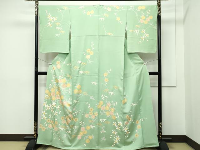 平和屋本店■極上　創業460年・千總　訪問着　駒刺繍　草花文　金彩　山葵色地　三越扱い　逸品　CZAA2406s5