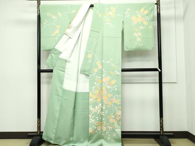 平和屋本店■極上　創業460年・千總　訪問着　駒刺繍　草花文　金彩　山葵色地　三越扱い　逸品　CZAA2406s5