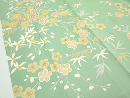 平和屋本店■極上　創業460年・千總　訪問着　駒刺繍　草花文　金彩　山葵色地　三越扱い　逸品　CZAA2406s5
