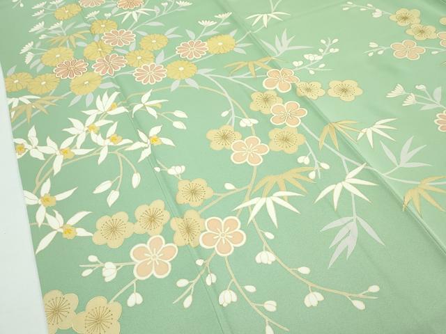 平和屋本店■極上　創業460年・千總　訪問着　駒刺繍　草花文　金彩　山葵色地　三越扱い　逸品　CZAA2406s5
