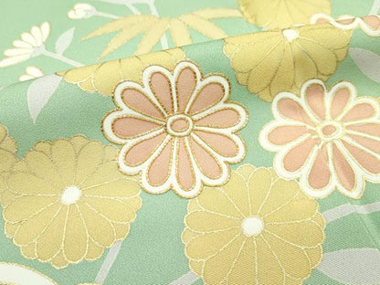 平和屋本店■極上　創業460年・千總　訪問着　駒刺繍　草花文　金彩　山葵色地　三越扱い　逸品　CZAA2406s5