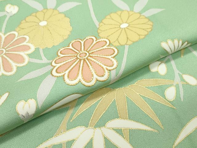 平和屋本店■極上　創業460年・千總　訪問着　駒刺繍　草花文　金彩　山葵色地　三越扱い　逸品　CZAA2406s5