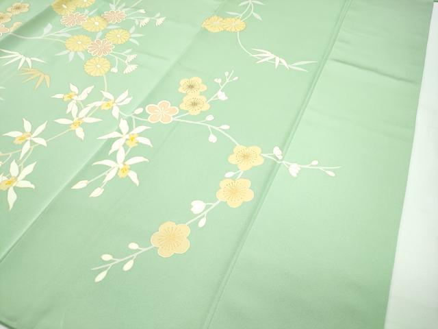 平和屋本店■極上　創業460年・千總　訪問着　駒刺繍　草花文　金彩　山葵色地　三越扱い　逸品　CZAA2406s5