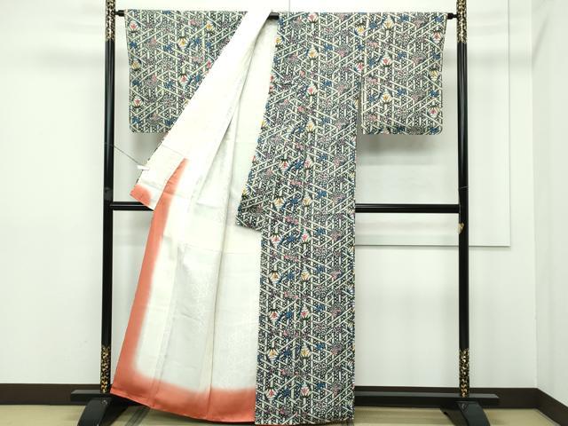 平和屋本店■極上　本場琉球紅型　藤村玲子　小紋　サヤ形に丸紋文様　カラーコピー付き　逸品　未使用　CZAA2412s5