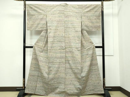 平和屋本店■極上　本場結城紬　重要無形文化財　モロ入り　100亀甲　草花横段文　逸品　未使用　CZAA2413s5