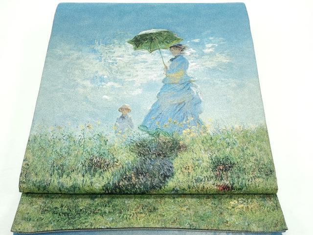 平和屋本店■希少　西陣　とみや織物謹製　とみや帯　点彩綴織　両面　太鼓柄袋帯　クロード・モネ　日傘をさす女　金糸　逸品　CZAA2431s5