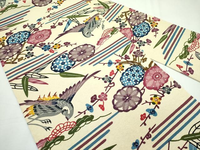 平和屋本店■極上　城間紅型　全通柄　九寸名古屋帯　松竹梅飛鶴文　上代22万　反端付き　逸品　未使用　CZAA2439s5