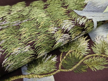 平和屋本店■極上　ファッションデザイナー　花井幸子　太鼓柄袋帯　総手刺繍　猿　紫鳶色地　逸品　CZAA2440s5