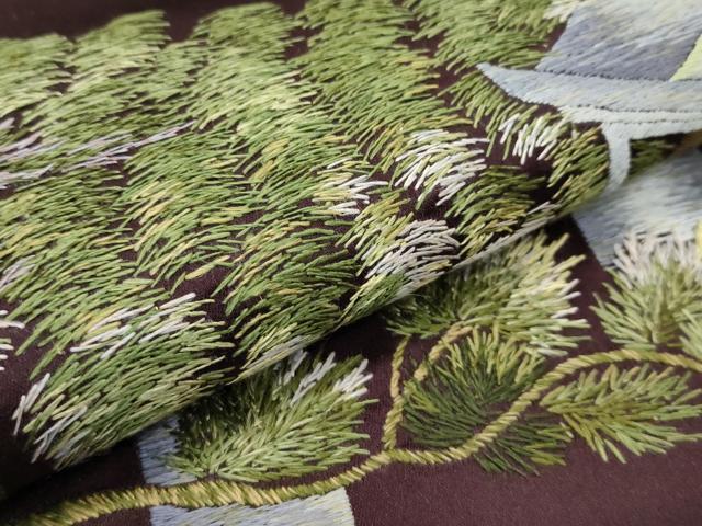 平和屋本店■極上　ファッションデザイナー　花井幸子　太鼓柄袋帯　総手刺繍　猿　紫鳶色地　逸品　CZAA2440s5