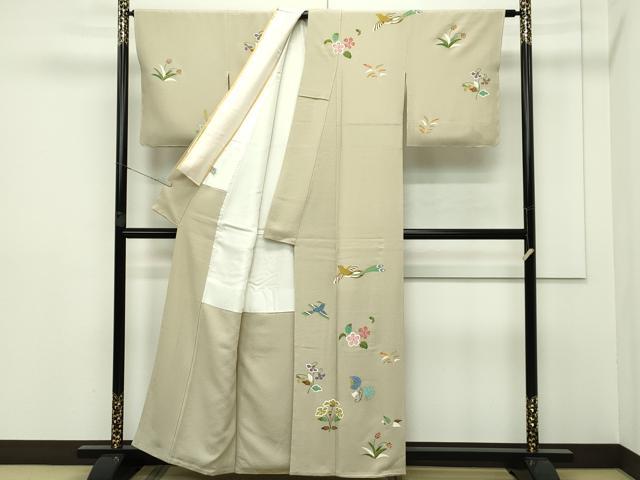 平和屋本店■超希少　友禅染色家　品川恭子　訪問着　花鳥文　金彩　利休茶色地　逸品　未使用　CZAA2447s5