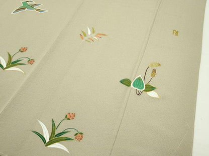平和屋本店■超希少　友禅染色家　品川恭子　訪問着　花鳥文　金彩　利休茶色地　逸品　未使用　CZAA2447s5