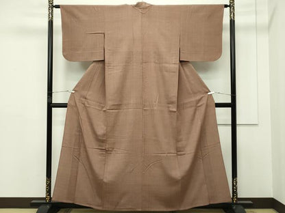 平和屋本店▽極上 本場結城紬 重要無形文化財 結城縮 単衣 色無地 煎茶色 証紙付き 逸品 CZAA5216s6