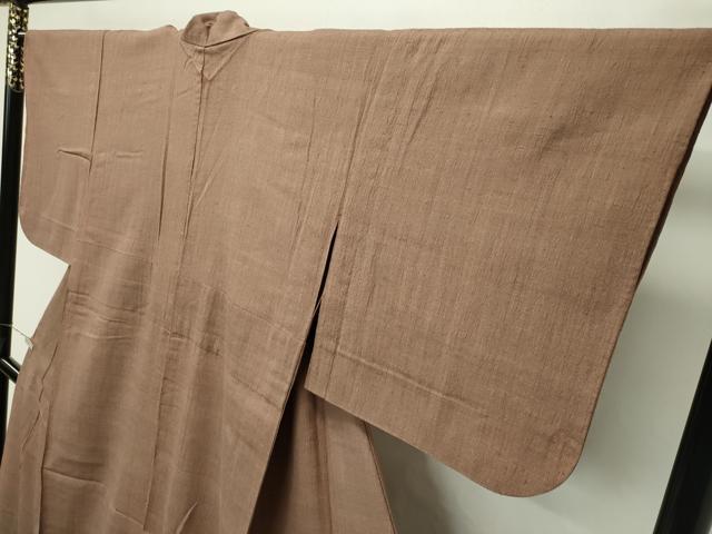 平和屋本店▽極上 本場結城紬 重要無形文化財 結城縮 単衣 色無地 煎茶色 証紙付き 逸品 CZAA5216s6