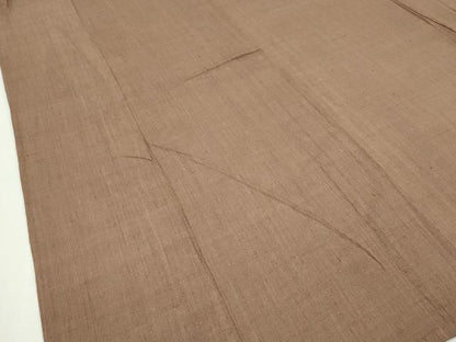 平和屋本店▽極上 本場結城紬 重要無形文化財 結城縮 単衣 色無地 煎茶色 証紙付き 逸品 CZAA5216s6