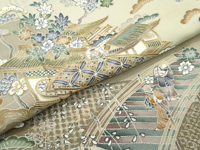 平和屋本店○極上 訪問着 中国三大刺繍 スワトウ刺繍 風景文 金糸