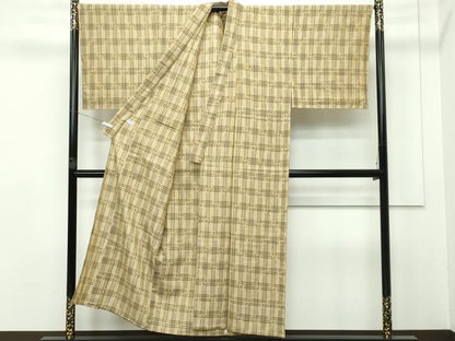 平和屋本店■極上　男性　夏物　本場琉球絣　琉球本染絣　草木染　大城広四郎作　格子柄　証紙付き　逸品　未使用　CZAA2468s5