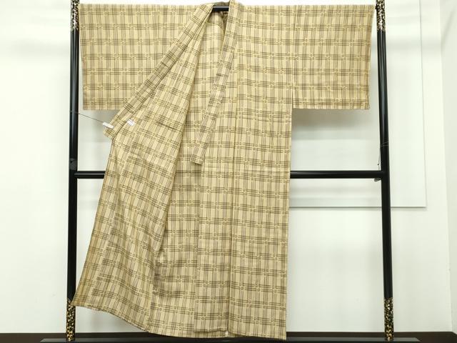 平和屋本店■極上　男性　夏物　本場琉球絣　琉球本染絣　草木染　大城広四郎作　格子柄　証紙付き　逸品　未使用　CZAA2468s5