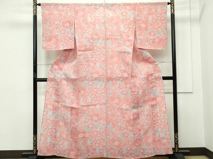 平和屋本店■極上　夏物　本場小千谷ちぢみ　草花文　麻　逸品　未使用　CZAA2483s5