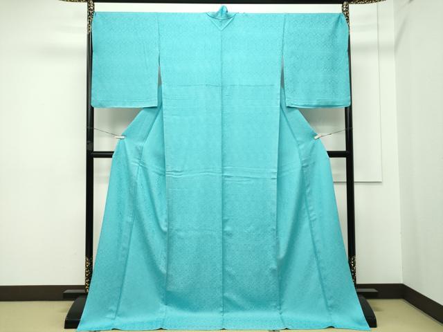 平和屋本店■極上　色無地　単衣　青竹色　吉祥唐草地紋　三井屋扱い　反端付き　逸品　未使用　CZAA2488s5