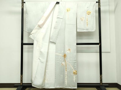 平和屋本店■極上　銀座きしや　訪問着　駒刺繍　雪輪草花文　金彩　柳鼠色地　たとう紙付き　逸品　未使用　CZAA2491s5