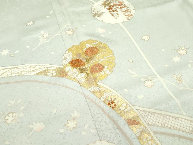 平和屋本店■極上　銀座きしや　訪問着　駒刺繍　雪輪草花文　金彩　柳鼠色地　たとう紙付き　逸品　未使用　CZAA2491s5