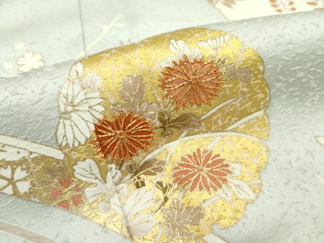 平和屋本店■極上　銀座きしや　訪問着　駒刺繍　雪輪草花文　金彩　柳鼠色地　たとう紙付き　逸品　未使用　CZAA2491s5
