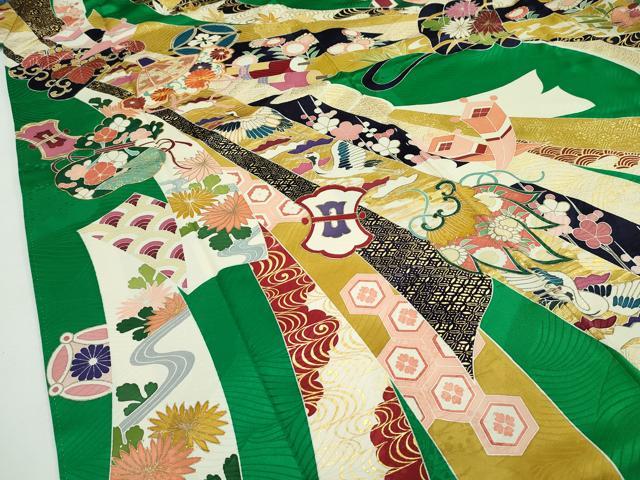 平和屋本店■極上　創業460年・千總　振袖　駒刺繍　宝尽くし　金彩　常盤色地　逸品　CZAA2492s5