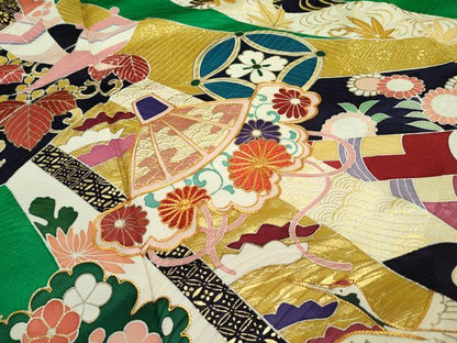 平和屋本店■極上　創業460年・千總　振袖　駒刺繍　宝尽くし　金彩　常盤色地　逸品　CZAA2492s5