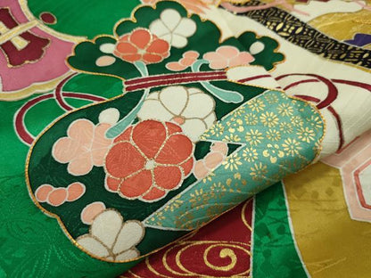 平和屋本店■極上　創業460年・千總　振袖　駒刺繍　宝尽くし　金彩　常盤色地　逸品　CZAA2492s5