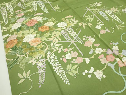 平和屋本店●極上　創業460年・千總　訪問着　駒刺繍　草花文　金彩　青丹色地　三越扱い　逸品　CZAA5716s6