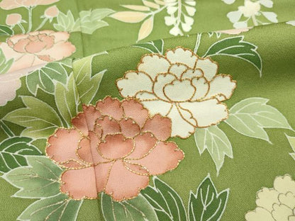 平和屋本店●極上　創業460年・千總　訪問着　駒刺繍　草花文　金彩　青丹色地　三越扱い　逸品　CZAA5716s6