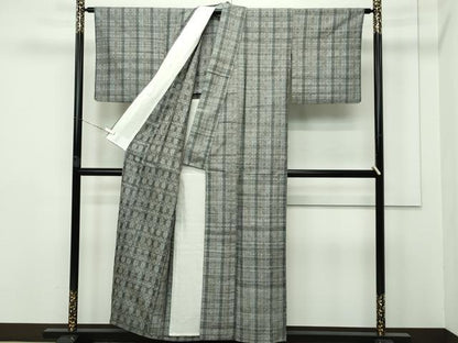 平和屋本店▽極上 伝統工芸士 七代目 吉澤与市 紬 単衣 虹彩花織 証紙付き 逸品 CZAA2513s5